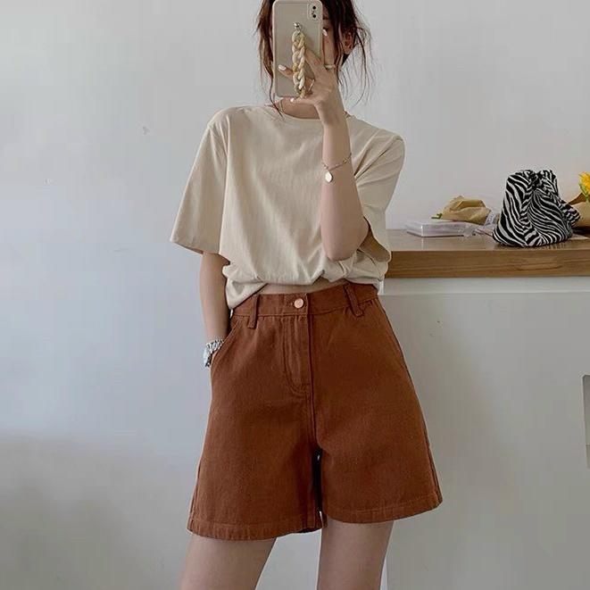 Quần short kaki nữ ống rộng basic, quần đùi ngố lưng cao phong cách Ulzzang - QO024
