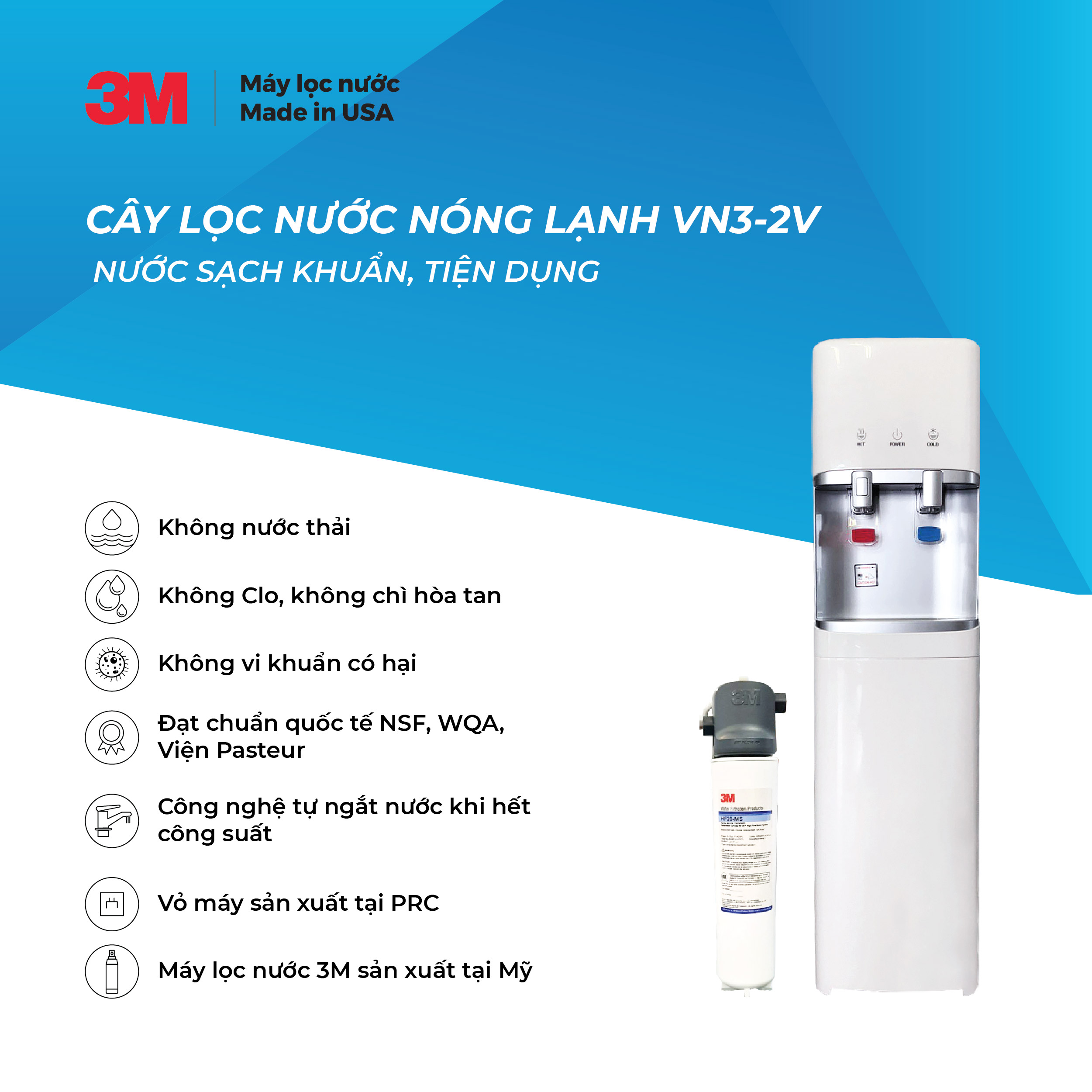 Cây Lọc Nước Nóng/ Lạnh VN3-2V (Sử Dụng 3M BREW 120-MS) - Hàng Chính Hãng