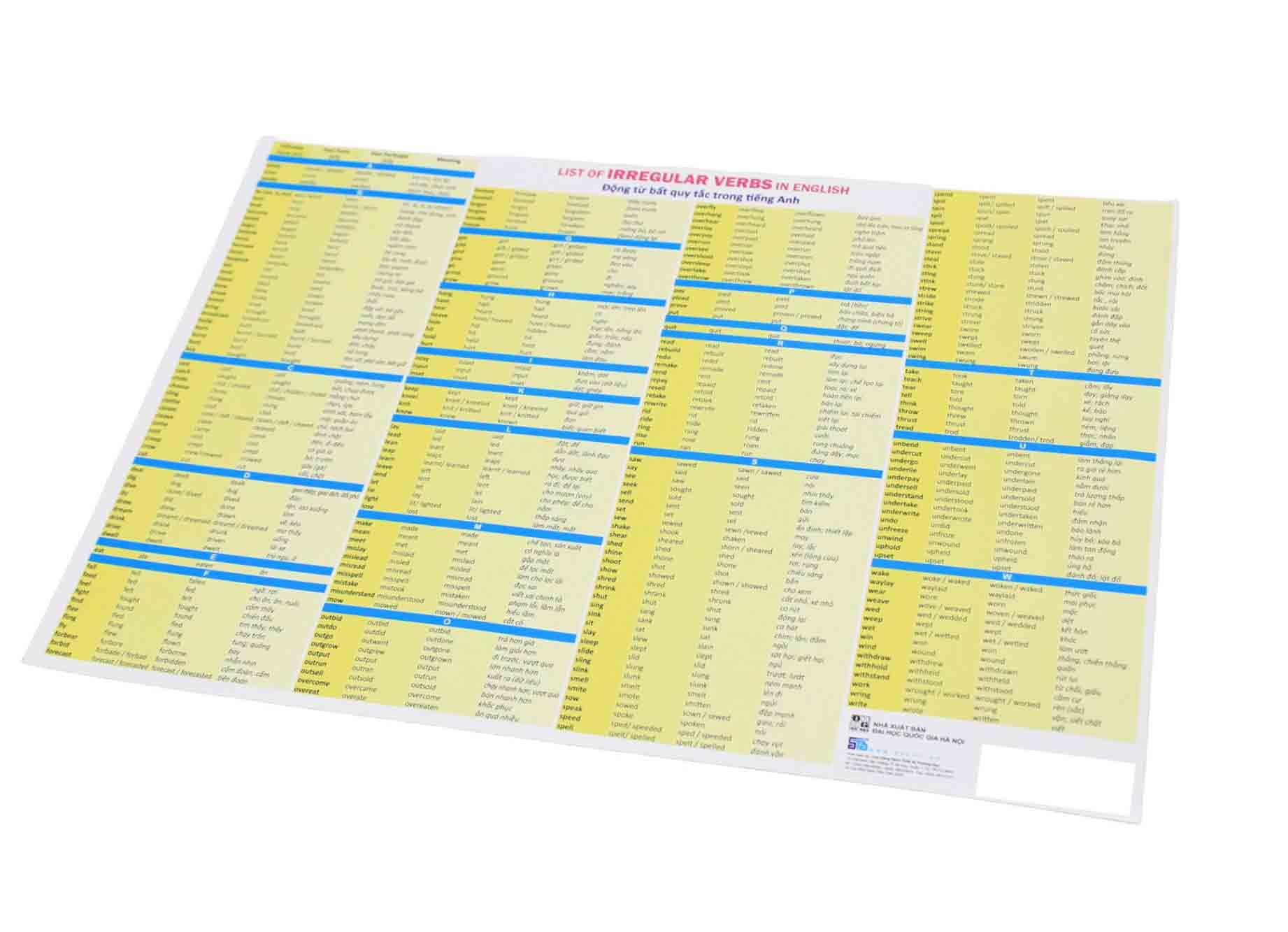 Sách - Bảng Động Từ Bất Quy Tắc Trong Tiếng Anh