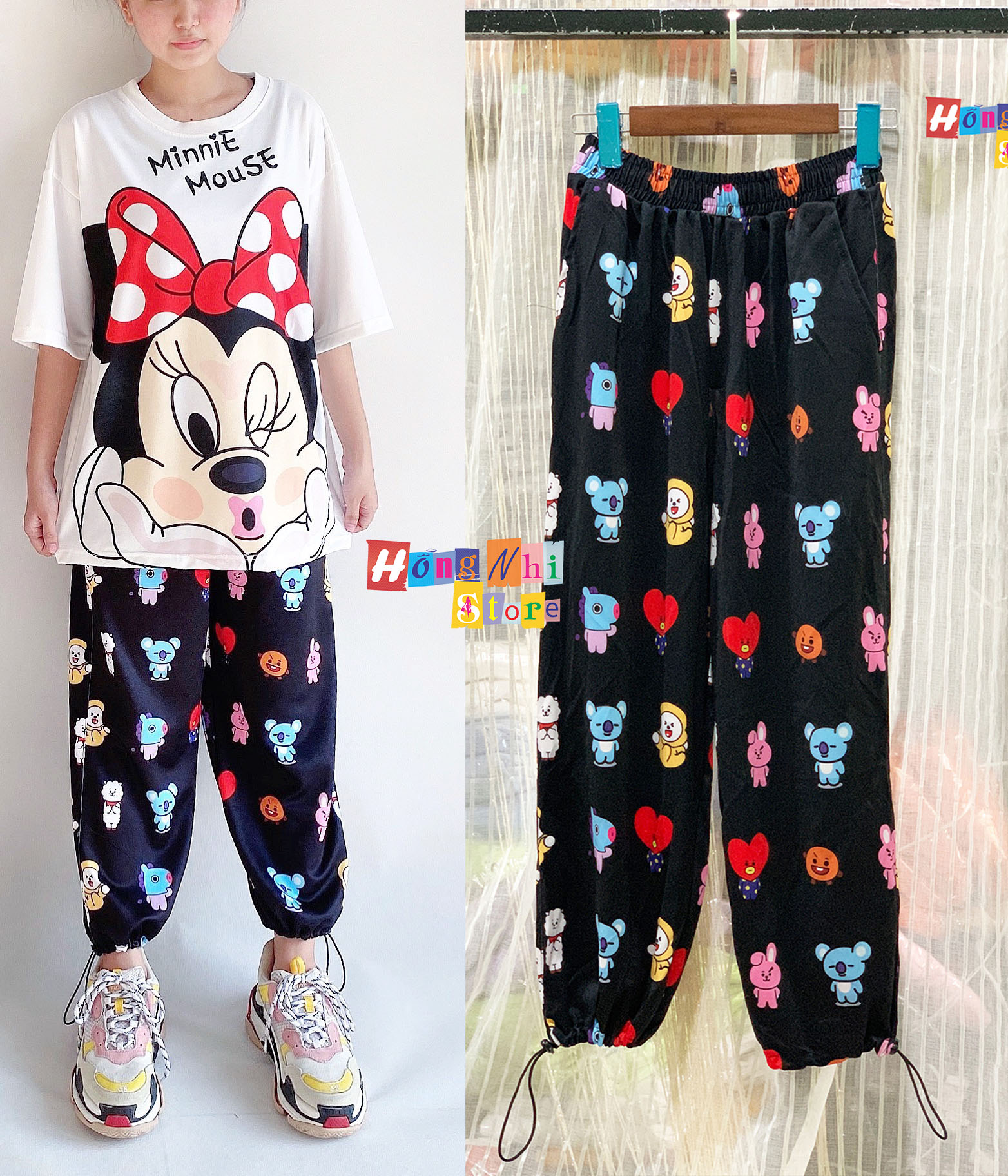 Quần Hoạt Hình Dài Dây Rút Lai BT21 BTS Cartoon Pant Oversize Ulzzang Unisex - MM