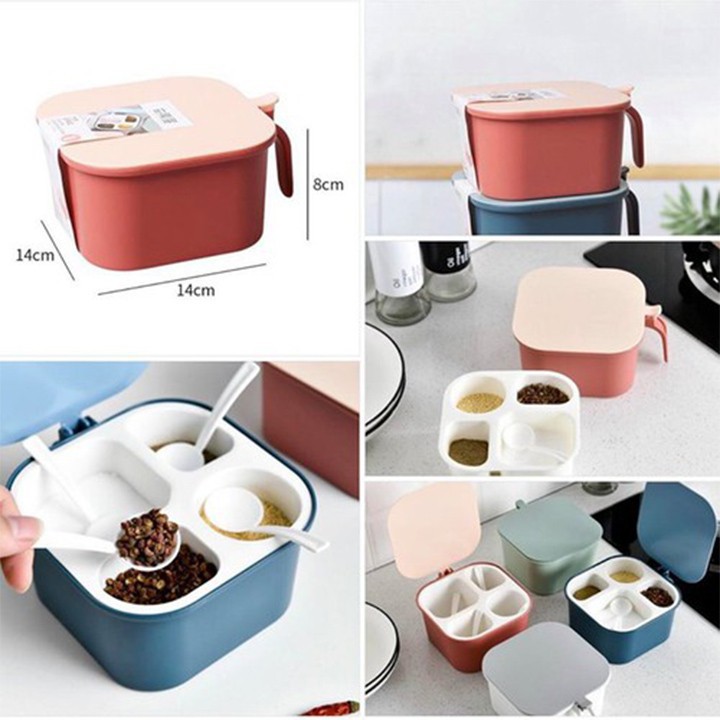 Hộp đụng gia vị 4 ngăn có nắp đậy - Henrysa