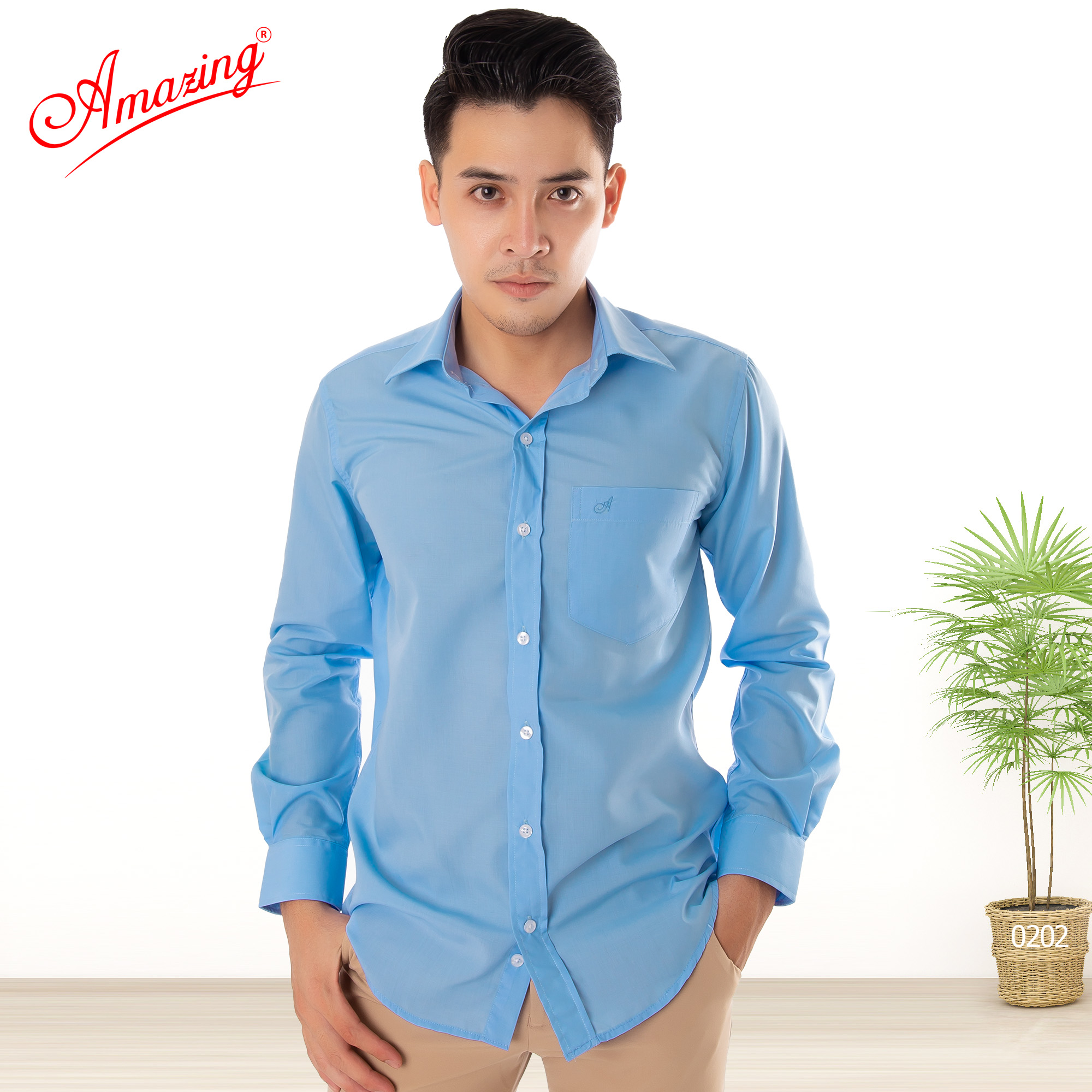 Áo sơ mi nam tay dài Amazing, thời trang công sở, trung niên, form regular suông rộng, có size lớn, chất liệu KT silk mềm mượt