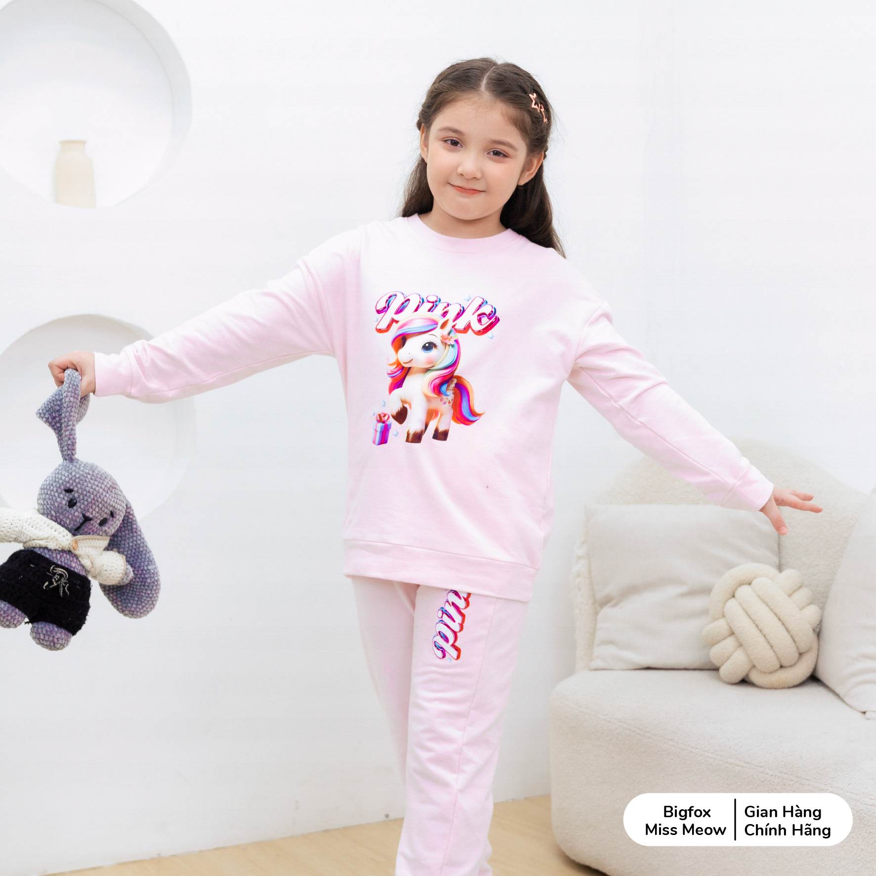 Bộ bé gái thu đông BIGFOX MISS MEOW size đại, quần áo nỉ dài tay cho trẻ em phom Hàn Quốc cỡ 3,7,11 tuổi 20kg 40kg 1978