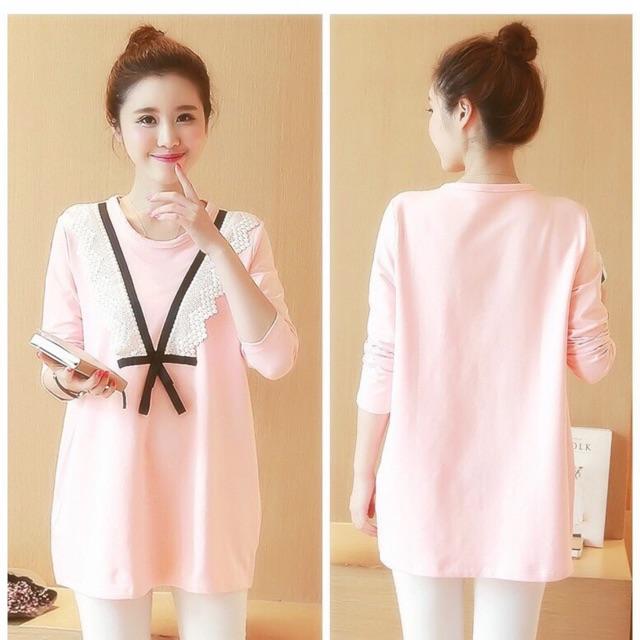 Áo bầu hồng ren