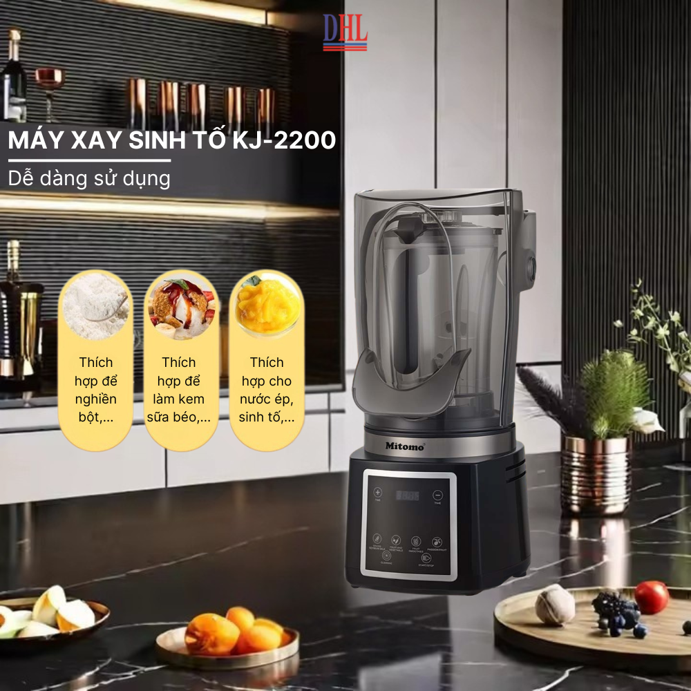 Máy xay sinh tố chuyên dụng cho quán kinh doanh, pha chế Mitomo KJ2200 chóng ồn hàng chính hãng
