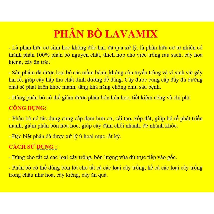 Phân Bò Hữu Cơ Sạch Chuyên Trồng Rau Sạch LAVAMIX (3 dm3) đã qua xử lý, không mùi hôi trồng cây hoa kiểng, cây ăn trái