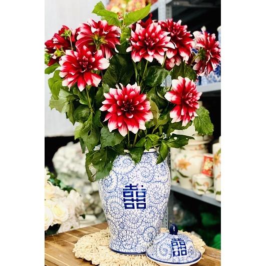Bình cắm hoa men lam. Hàng vẽ kỹ thủ công, gốm sứ Bát Tràng cao cấp.