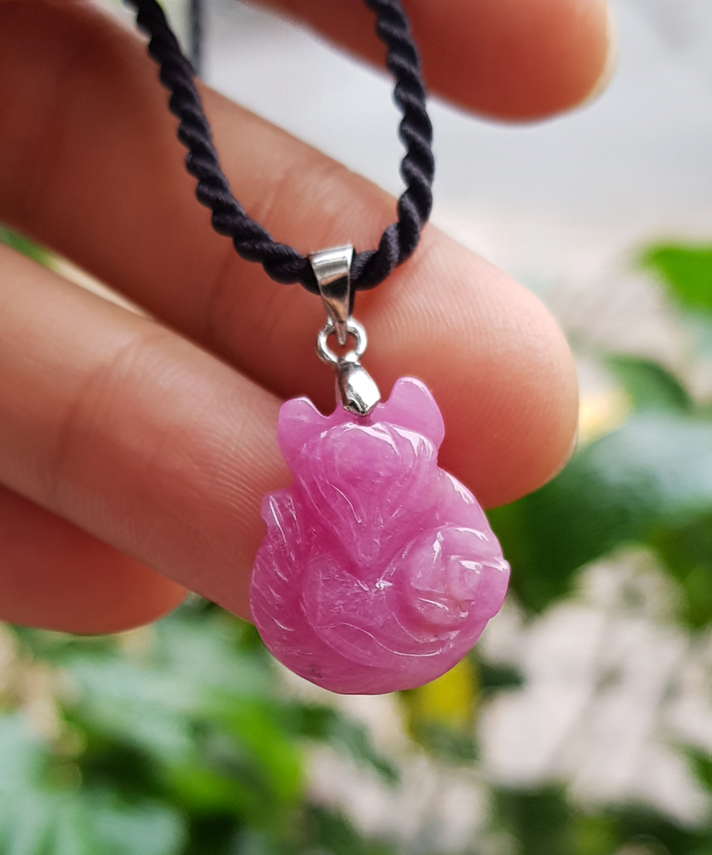 Mặt dây chuyền Hồ Ly đá Ruby bọc bạc kèm dây y hình