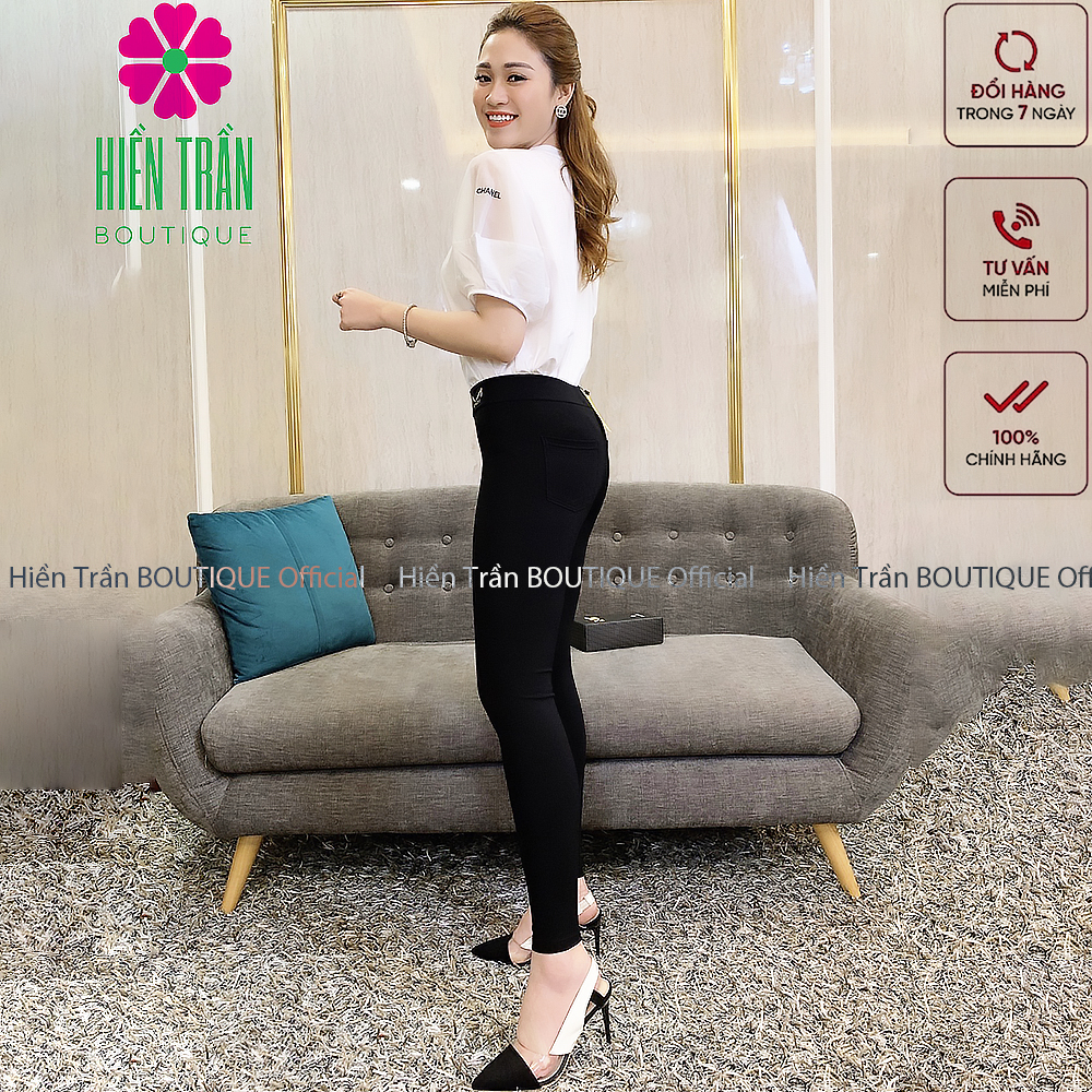 Quần legging nữ Hiền Trần BOUTIQUE cạp cao gen bụng, vải co giãn, mặc tôn dáng