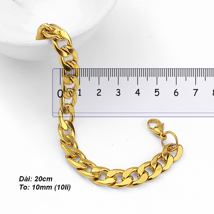 Lắc tay nam 10li thời trang màu vàng MVT019-2 Không đen không gỉ sét