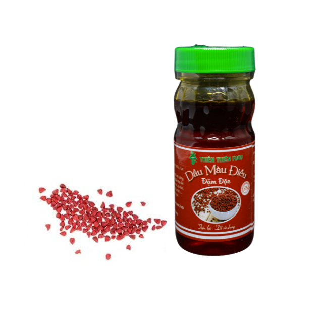 Combo 6 Hủ Màu Dầu Điều 100ml Thương Hiệu Thiên Thiên Food dùng để tạo màu sản phẩm ( Bún bò, bún riêu, thit nướng...) giúp sản phẩm có màu sắc đẹp hơn, hấp dẫn hơn