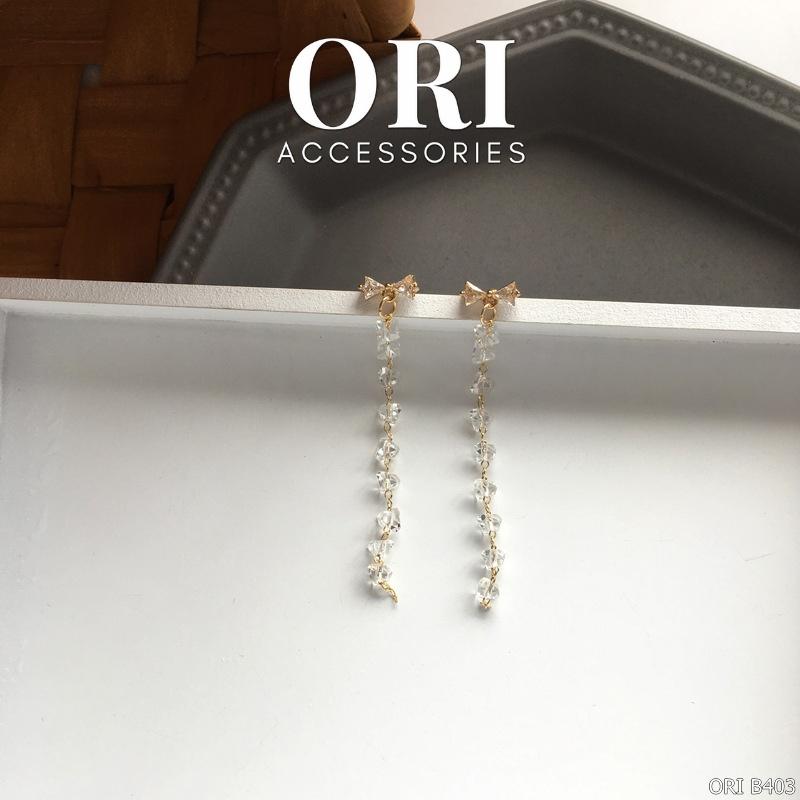 Bông tai nữ dáng dài hình nơ đính đá Engelbert thời trang xinh xắn ORI ACCESSORIES B403