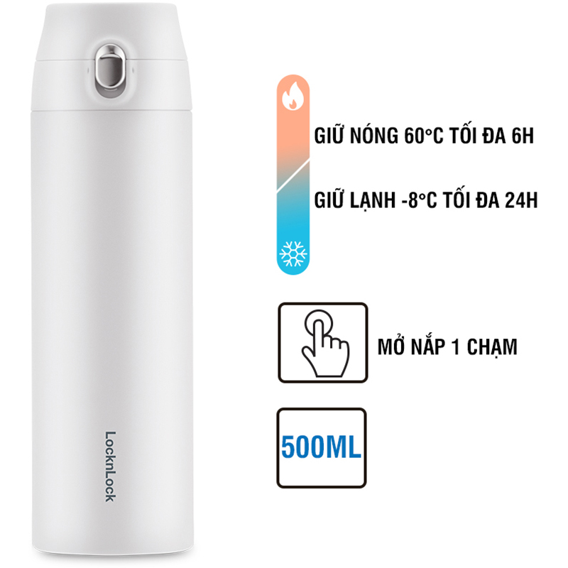 Bình Giữ Nhiệt LocknLock Featherlight One-touch Tumbler 500ml LHC3257WHT - Màu trắng