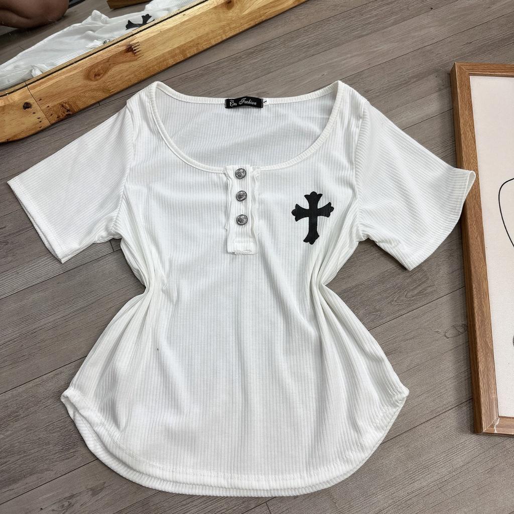 Áo croptop bigsize nữ tay ngắn trụ cổ may cách điệu bèo, Áo thun bigsize ngoại cỡ form rộng 58-95kg- G112