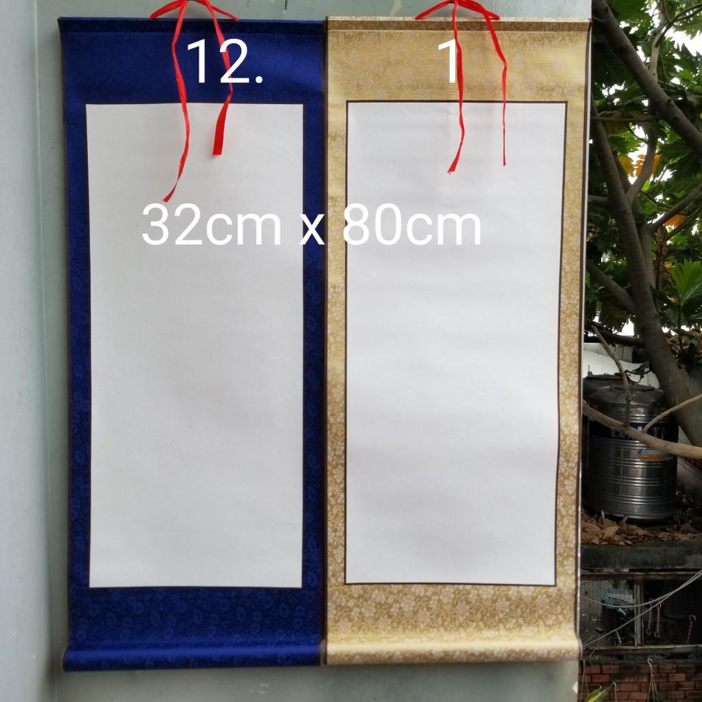 Set 4 tấm biểu bồi lụa viết thư pháp Kích thước 32cm x 80cm. Nghiêng giấy bút mực biểu lụa thư pháp.