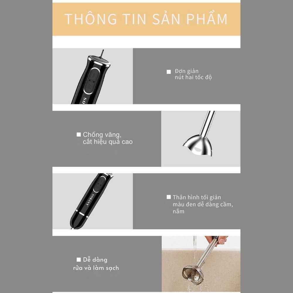 Máy xay cầm tay đa năng SOKANY SK-1722 xay sinh tố, xay cá, cháo bột nhanh chóng dễ dàng vệ sinh - HÀNG CHÍNH HÃNG