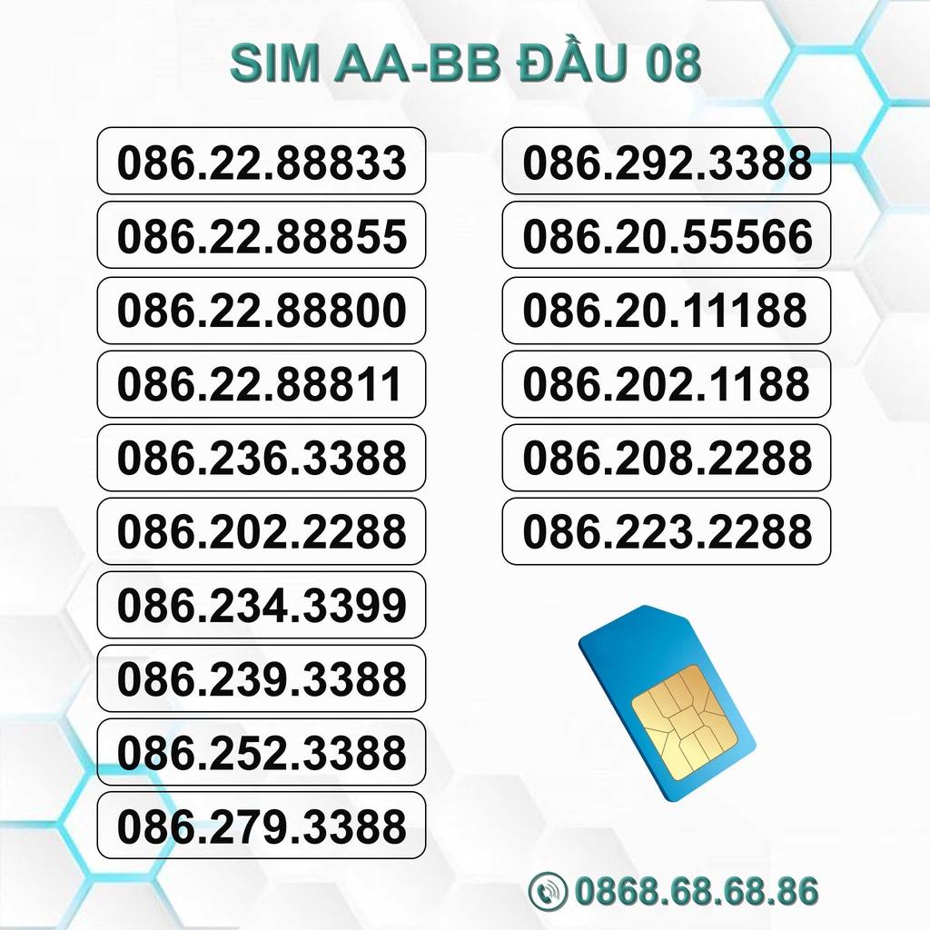 Sim Số Đẹp Dạng AA - BB Đầu 08, Sim Viettel Trả Trước, Giá Cực Rẻ, Hỗ Trợ Đăng Ký Chính Chủ-HÀNG CHÍNH HÃNG