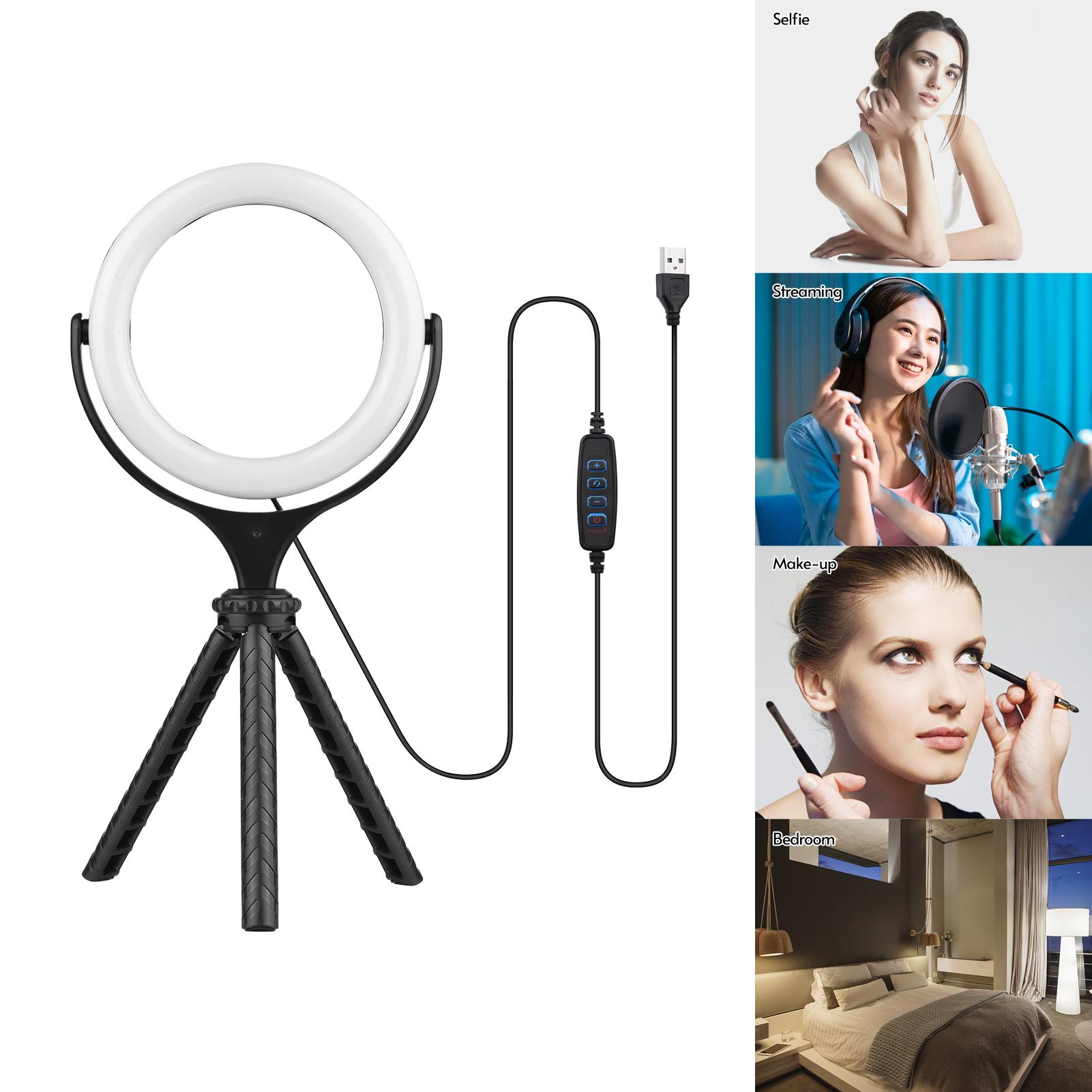 Video truyền trực tuyến đèn LED Ring Light Bi-color 3000K-6500K Độ sáng 10 cấp độ sáng USB có thể điều chỉnh độ sáng Được hỗ trợ với chân máy để bàn