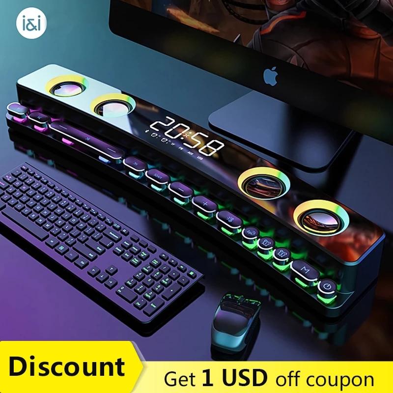 SOAIY SH39 Loa Bluetooth ESports Sound Bar RGB 3D Stereo Surround Loa siêu trầm AUX Đài FM Đồng hồ tại nhà Máy tính Trung tâm âm nhạc Color: Gaming Version White