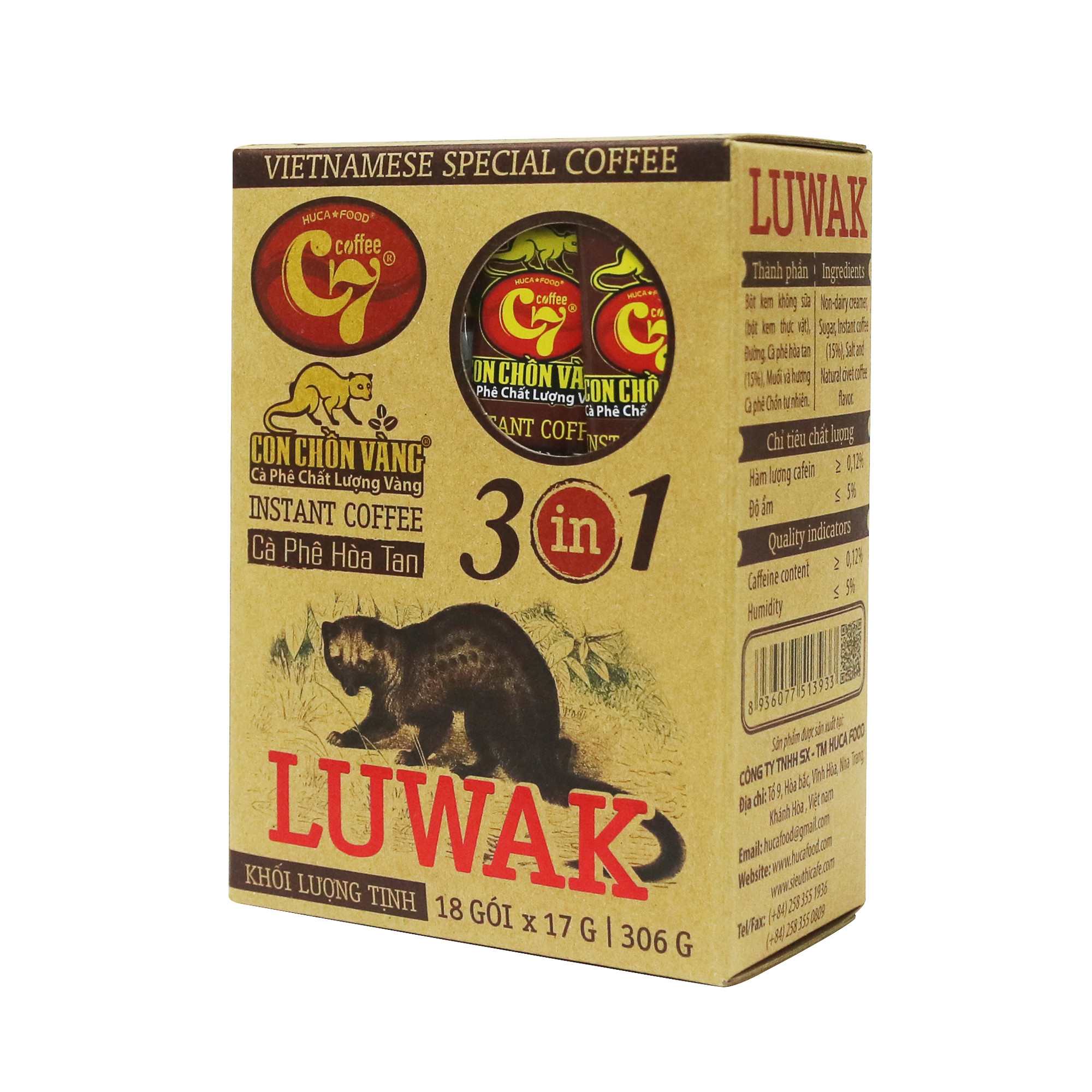 Cà Phê Hòa Tan 3in1 Luwak Con Chồn Vàng C7 Hộp 18 Gói - Huca Food