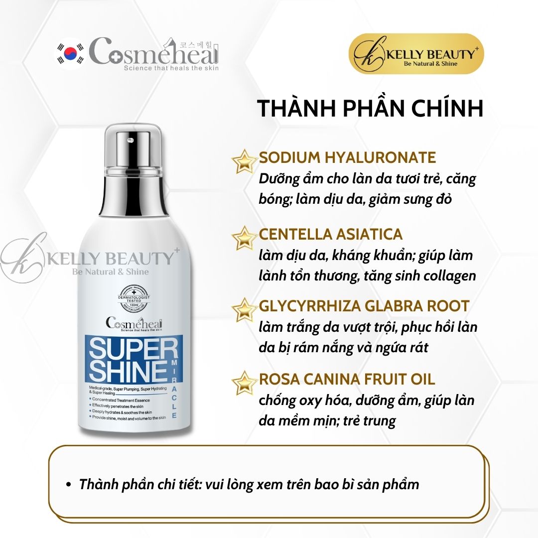 Xịt Dưỡng Ẩm Căng Bóng Da Cosmeheal SuperShine Miracle - Cấp Ẩm, Se Nhỏ Lỗ Chân Lông; Mịn Da | Kelly Beauty