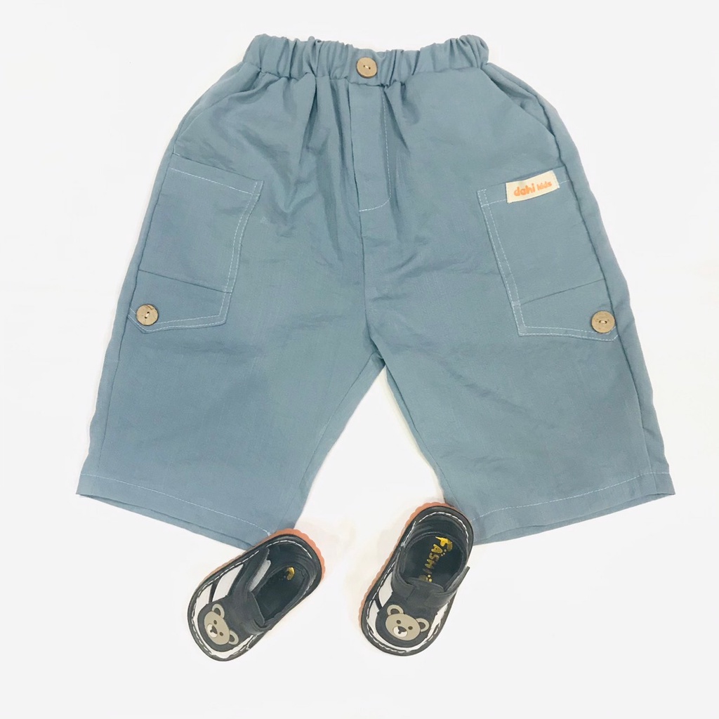 Quần Ngố Phối 3 Cúc Bé Trai Chất Đũi Xước Năng Động Mát Nhẹ Size 10-35kg