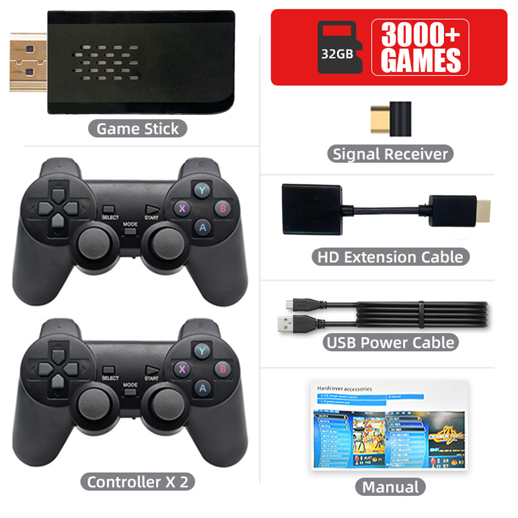 VINETTEAM Máy chơi game cầm tay 4 nút 4K HDMI 3000 trò chơi cổ điển PS1/Nitendo switch/FC Compact/FC 2 người chơi - kết nối TV 4K - Thẻ SD 32G - Hàng Chính Hãng