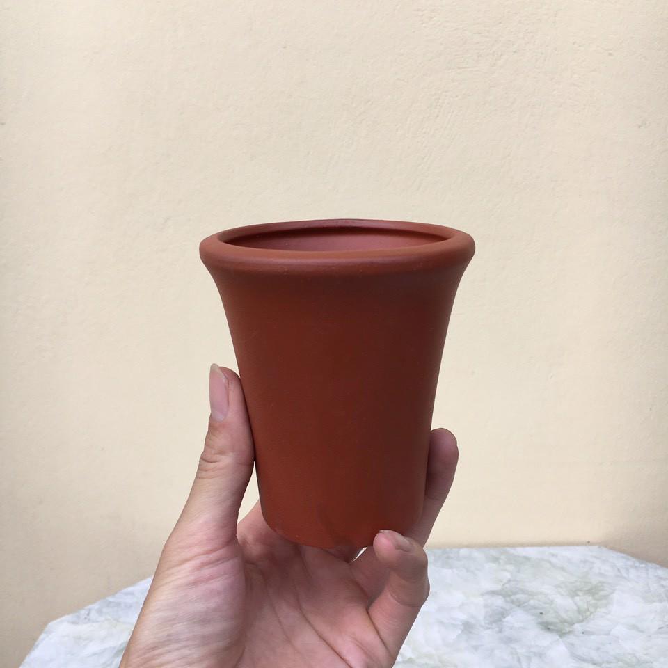 Chậu bonsai Tròn loe cao mini đất nung gốm Bát tràng 1 size BM-99
