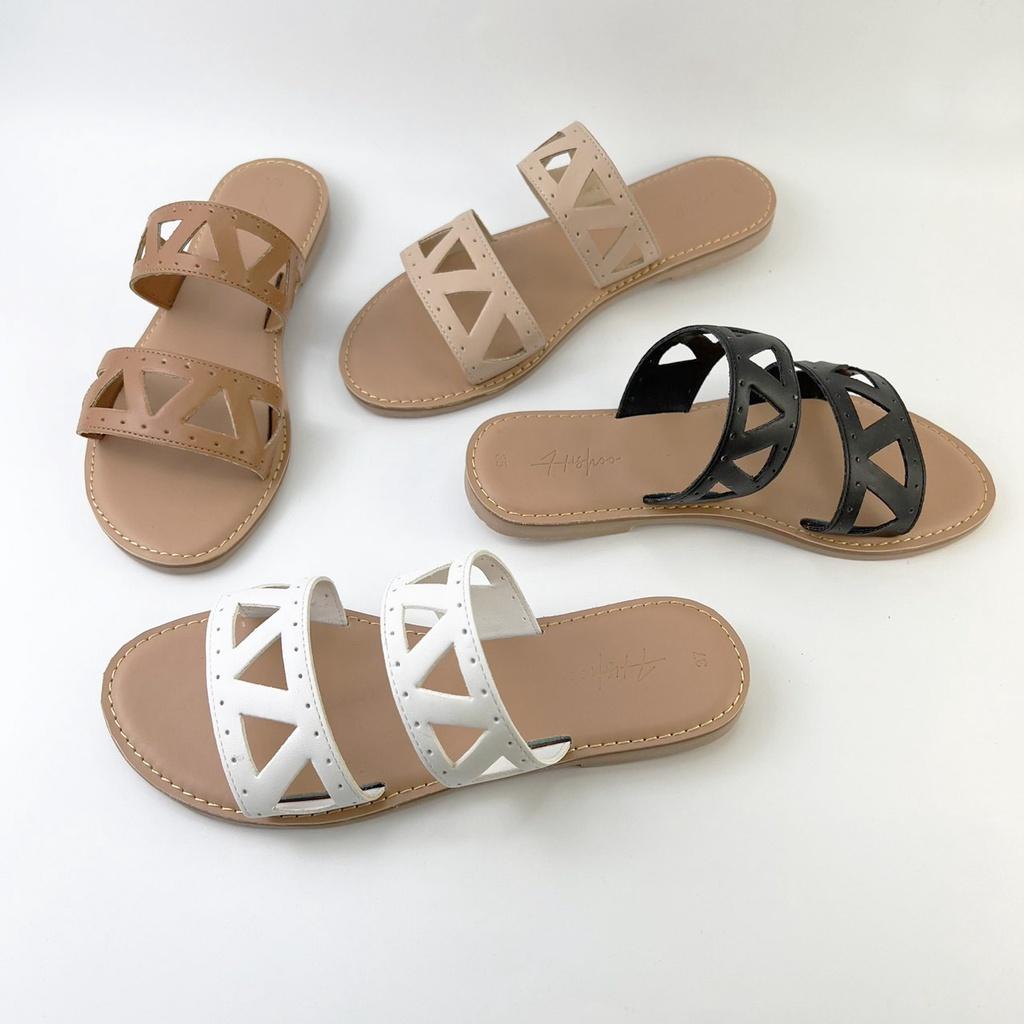 Dép lê nữ kiểu dáng sandal đi biển 2 quai ngang đế bệt cao cấp chính hãng Hishoo S065