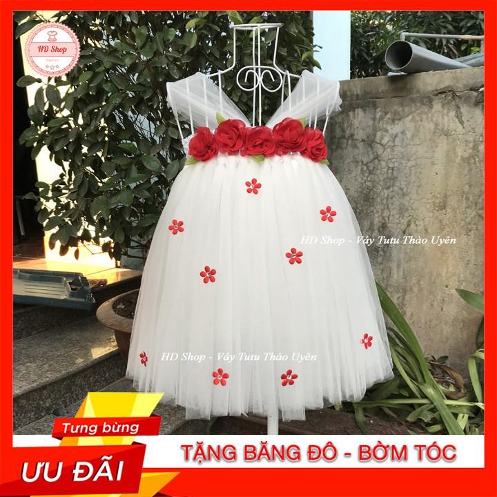 Đầm tutu cho bé ️️ Đầm tutu trắng hoa chifon đỏ cho bé gái