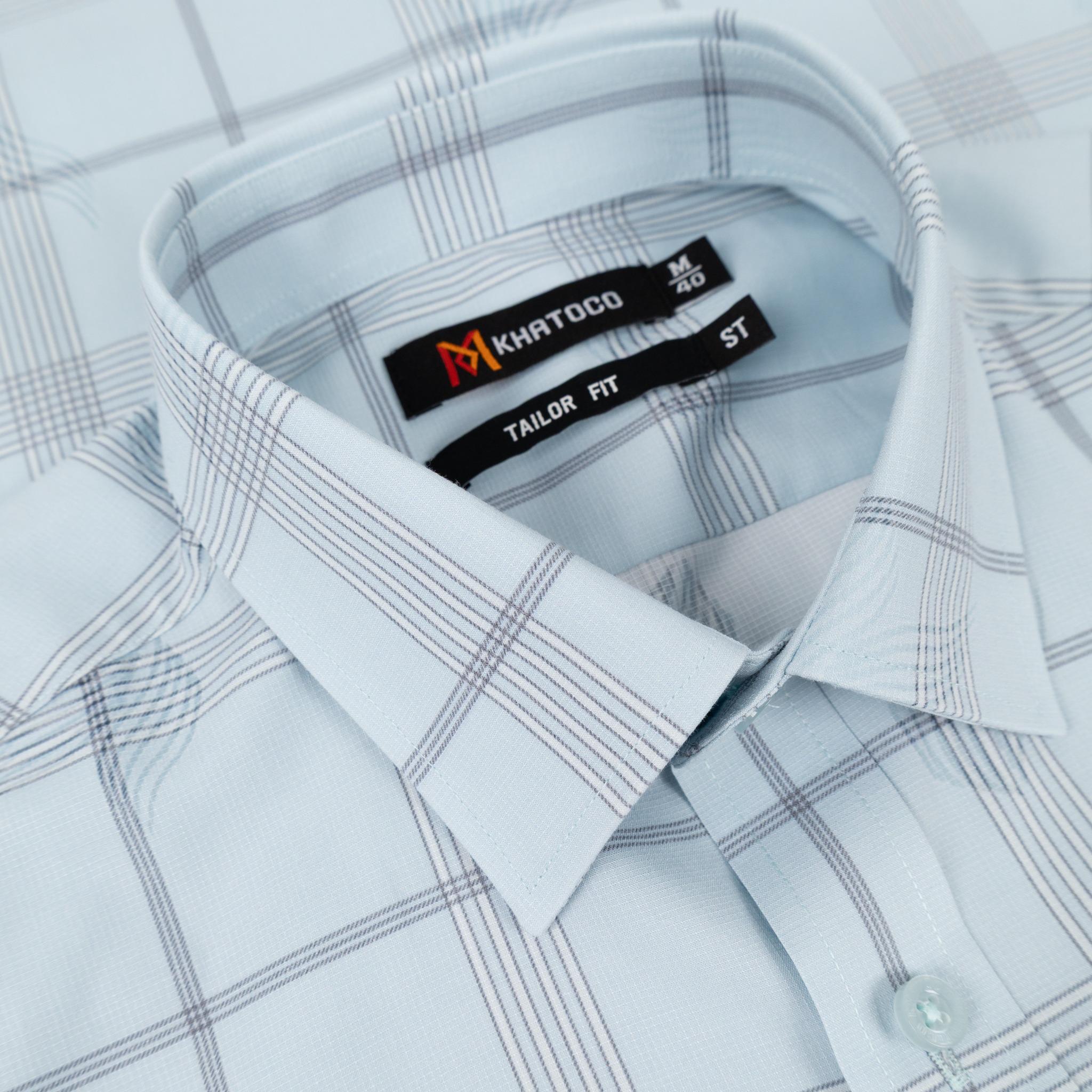 Áo sơ mi nam KHATOCO Tailor Fit ngắn tay A1MN498T2-CNCR754-2704-N