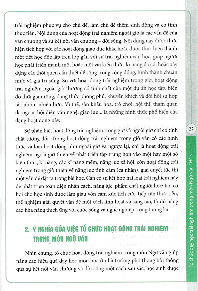 TỔ CHỨC DẠY HỌC TRẢI NGHIỆM TRONG MÔN NGỮ VĂN THCS (THEO CHƯƠNG TRÌNH GDPT 2018 VÀ SGK MỚI)