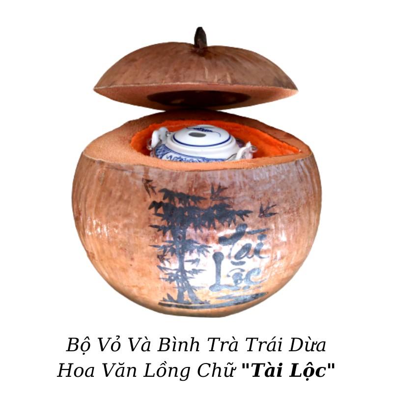 Vỏ Giữ Ấm Bình Trà Trái Dừa Hoa Văn Lồng Chữ &quot;Tài Lộc&quot; - Bình Trà 500 - 1000ml