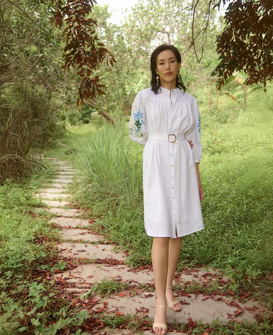 Đầm Linen Thêu Tay Mơ DRE206 thời trang thiết kế Hity