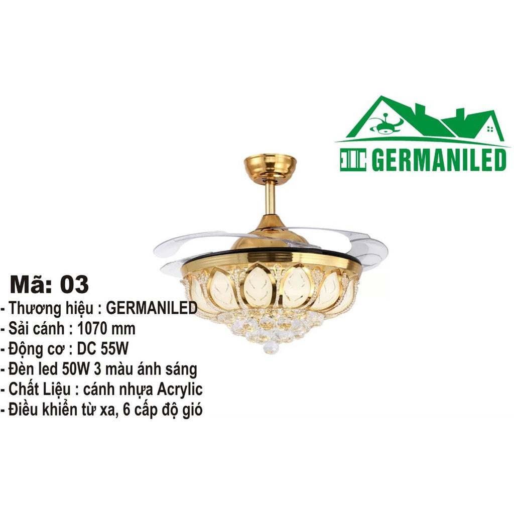 Quạt trần đèn dấu cánh, quạt trần phòng khách, 3 màu ánh sáng, ĐKTX - GER03