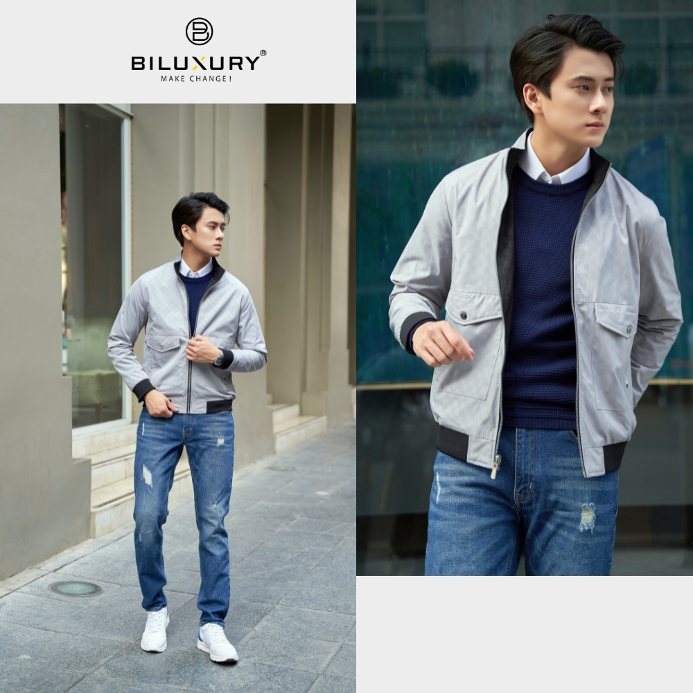 Áo khoác gió nam Biluxury thiết kế mặc 2 mặt tiện lợi phom dáng thể thao khỏe khoắn 6AG2T022DEN