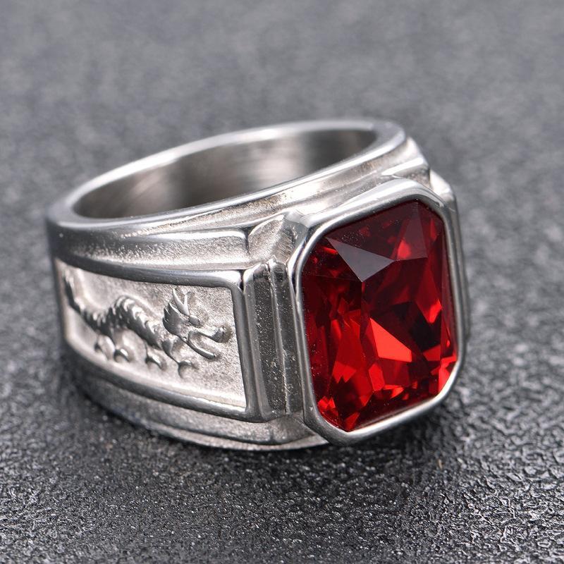 Nhẫn titan - Nhẫn nam đẹp cao cấp thép không gỉ kiểu cham rồng trangsucpt đá đỏ màu trắng PTNNA249 - SIZE 10
