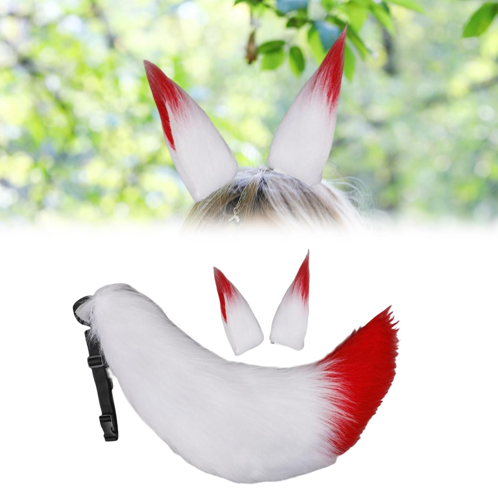3 Pieces Plush Fox Ears Hair Clip Faux Fur Long Tail Women Girl Headwear Lovely Lolita Headband for Anime Cosplay Prop Christmas Fancy Dress