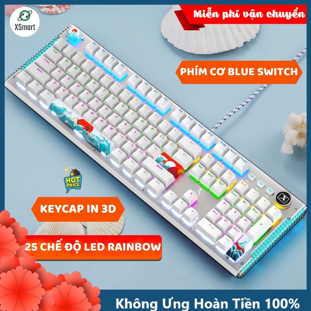 Bàn Phím Cơ Gaming Mẫu Mới XSmart K968 SUPER GAME 2021 Có 25 Chế Độ Led Đổi Màu Keycap Siêu Xịn, Tương Thích Máy Tính PC - Hàng Chính Hãng
