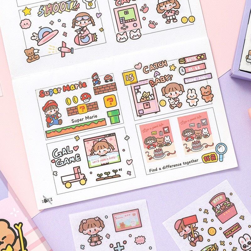 Sticker 100 Tấm Hộp Quà Tặng 100 Tấm Dán Hoạt Hình Trang Trí Sổ Lưu Niệm Dễ Thương Hộp Game time