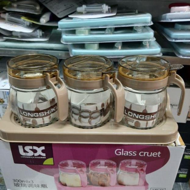 Bộ gia vị thủy tinh cao cấp 3 ngăn và 4 ngăn