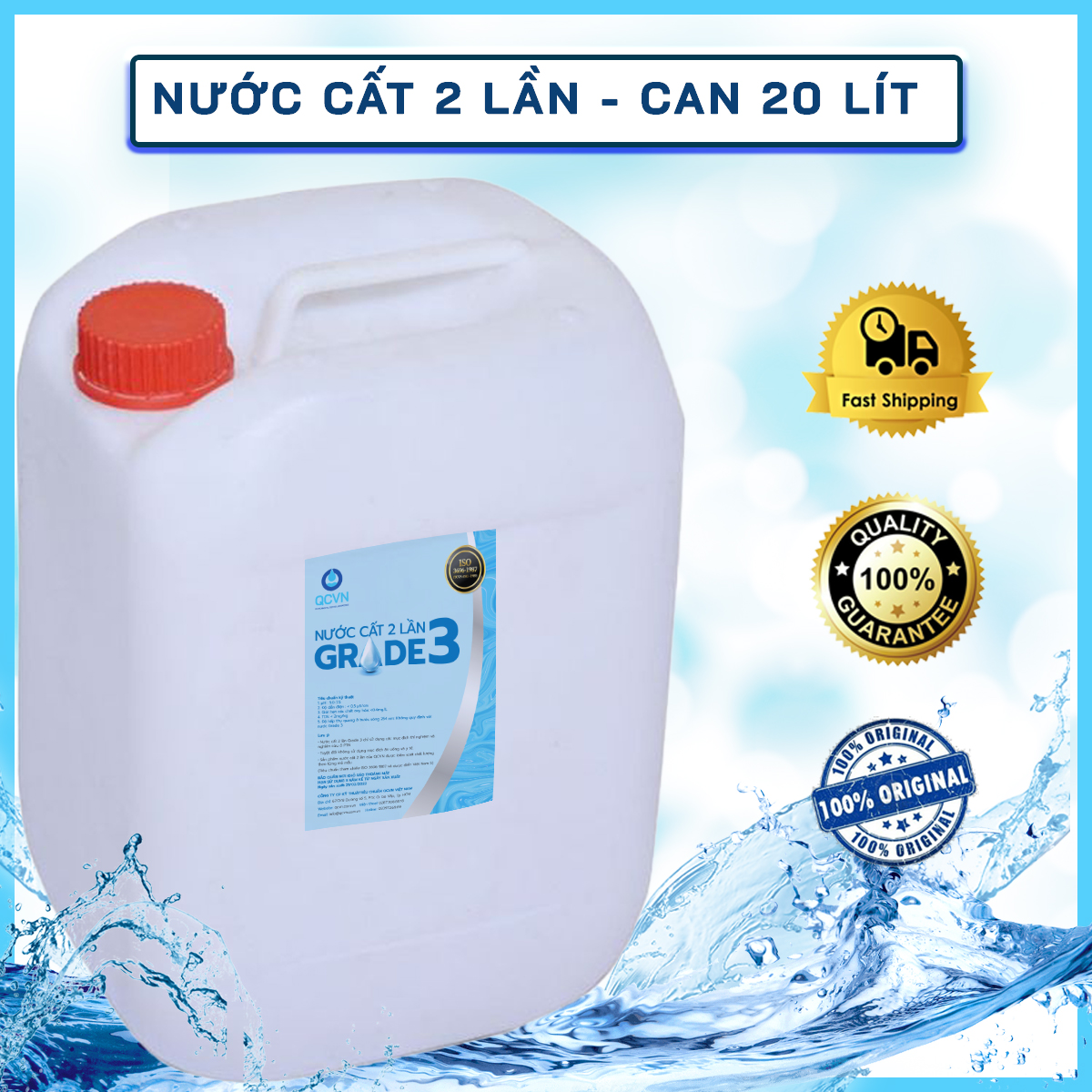 Can 20L Nước cất 2 lần vô khuẩn - Nước cất tinh khiết đạt chất lượng đạt tiêu chuẩn ISO 3696-1989