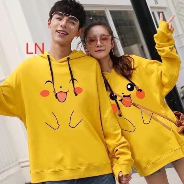 Áo đôi hoodie hoạt hình thè lưỡi 100