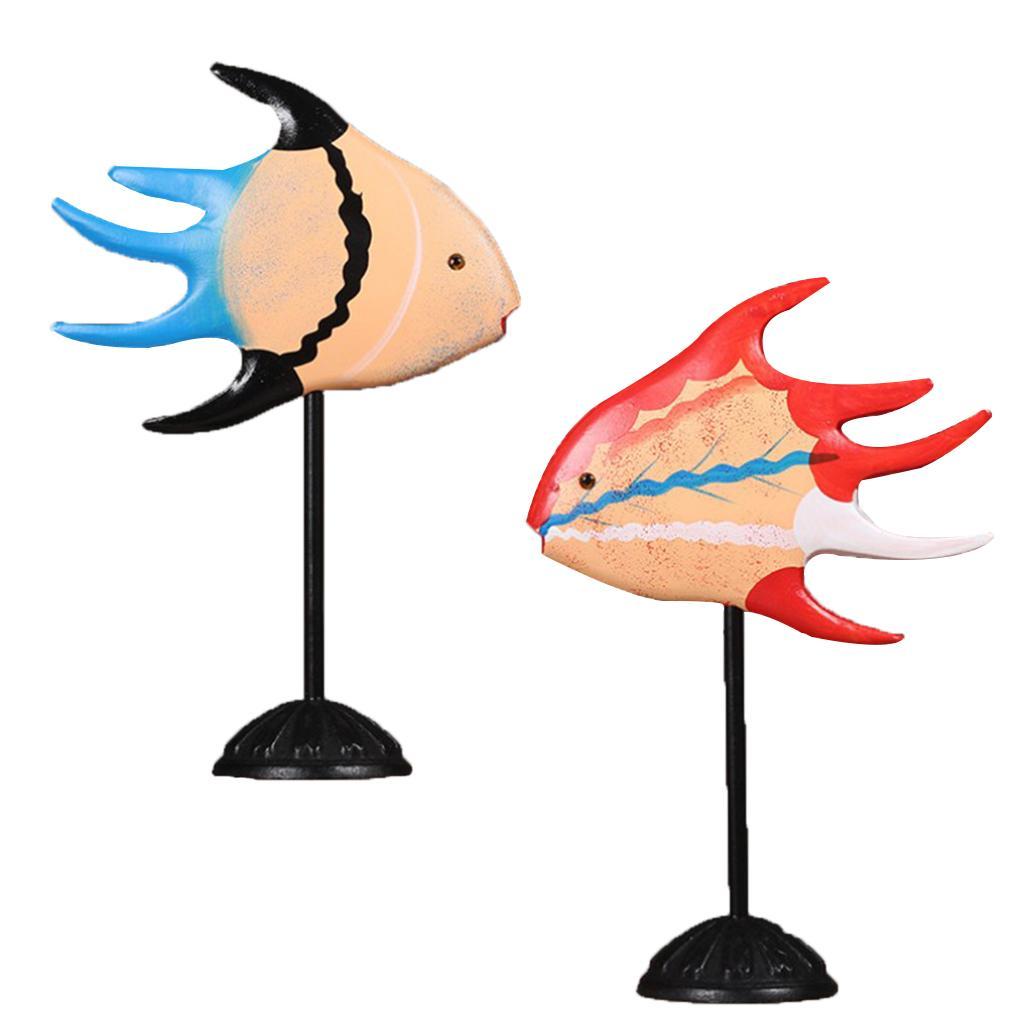 Wooden Fish Figurine Miniature Sculpture with Stand Ornament for Home Table