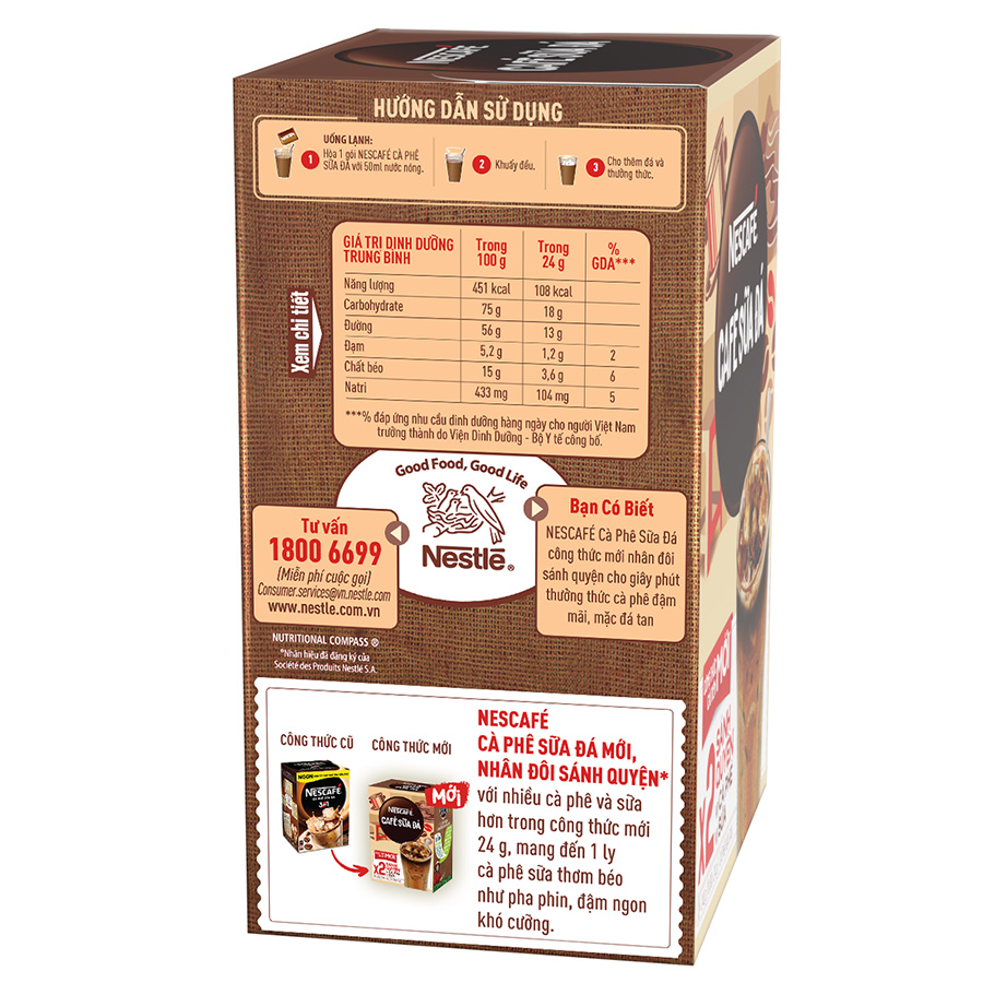 Cà Phê Sữa NESCAFÉ Cà Phê Sữa Đá (Hộp 10 Gói x 24g)