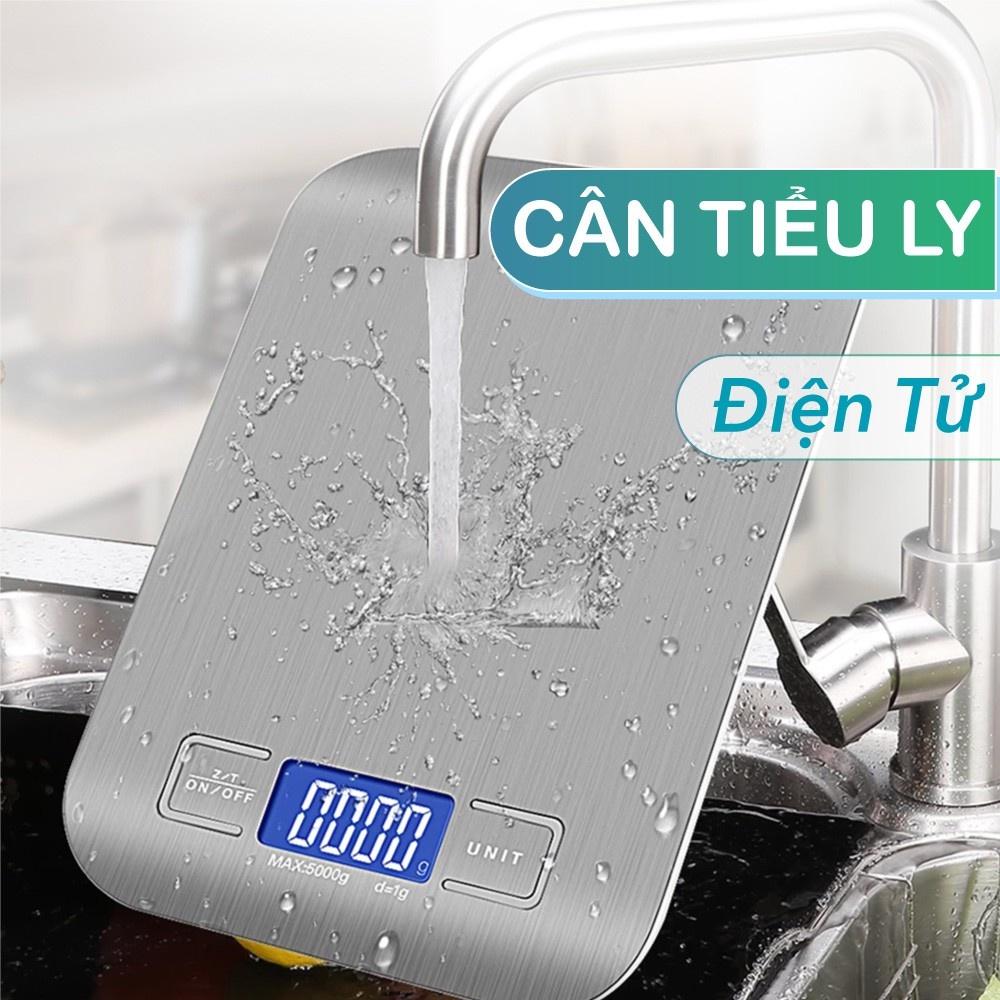 Cân điện tử nhà bếp tiểu ly (10kg-1g) cân thực phẩm mặt inox màn hình LCD