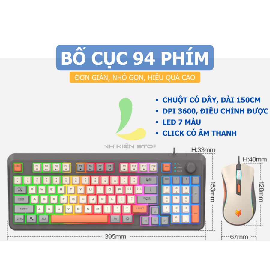 Combo bàn phím chuột có dây gaming XUNFOX K820 - Bàn phím chơi game Led 7 màu phím giả cơ chuột 3600 DPI ấn tượng - Hàng nhập khẩu