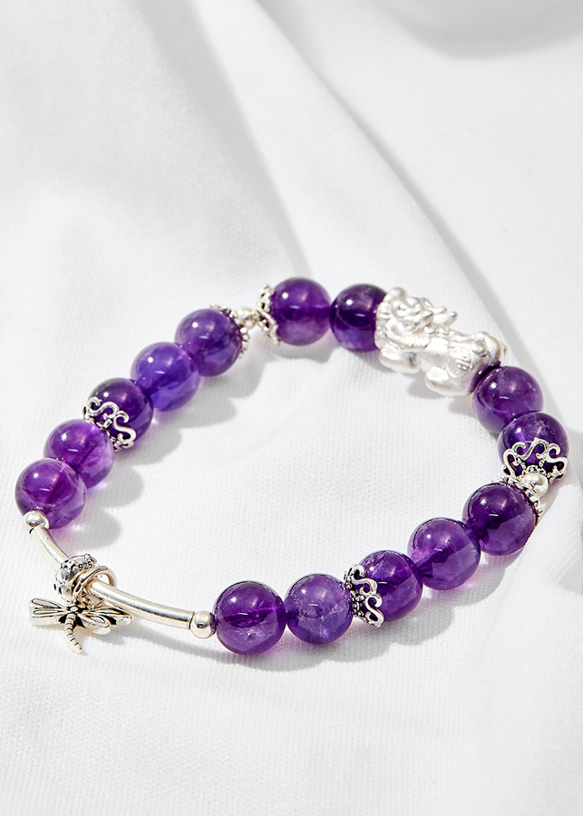Vòng tay đá thạch anh tím phối tỳ hưu Ngọc Quý Gemstones