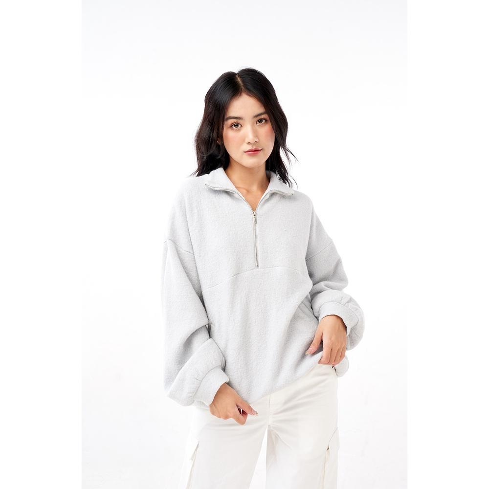 DOTTIE - Áo kiểu vải dạ phối dây kéo nữ T0599