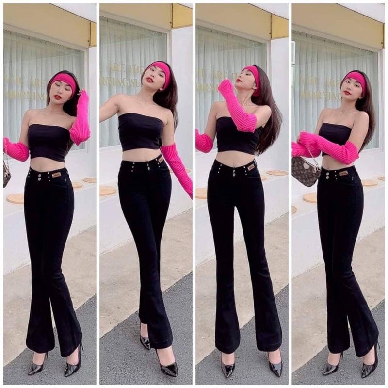Quần Jeans Ống Loe Dài Nữ Màu Đen co giãn tốt